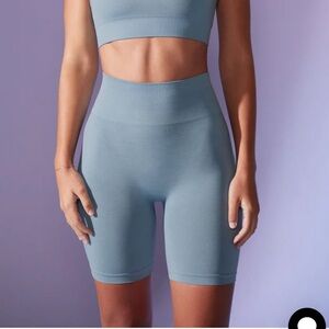 BO+TEE High Waist Define Luxe Biker Shorts Denim Blue